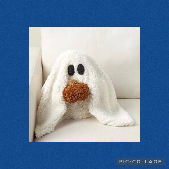 NWT Pottery Barn Gus the Ghost with Pumpkin Pillow - Picture 1 of 13